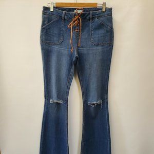 New York & Company Lace up, Lace Frontt Jeans, Flare, Size 8 NWT